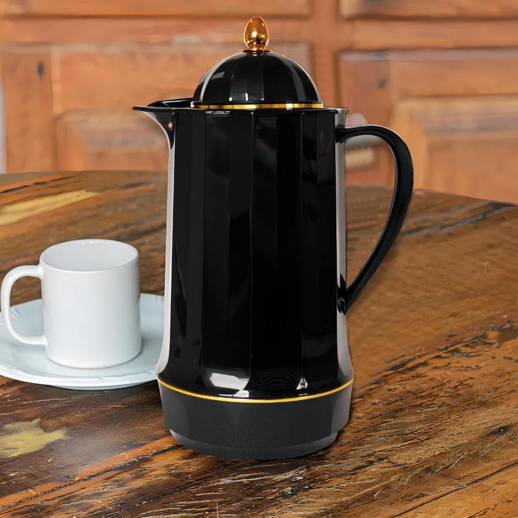 Garrafa Termica Colonial Diamante 1 Litro Preta C/Tampa de Rosca Moderna Café Chá Bebidas Quentes