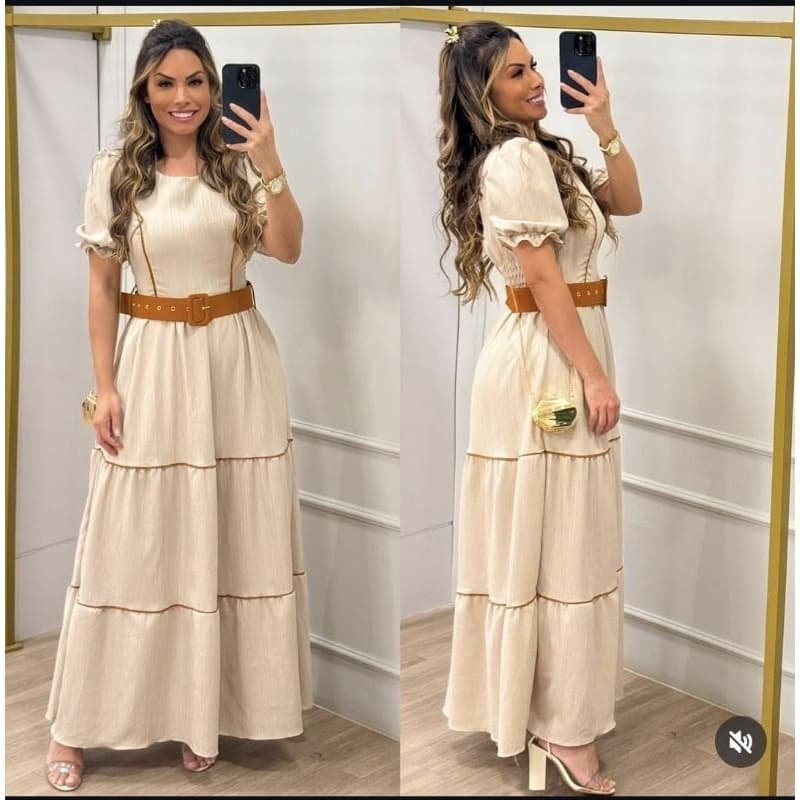 VESTIDO LONDO COM MANGA, forrado moda evangélica