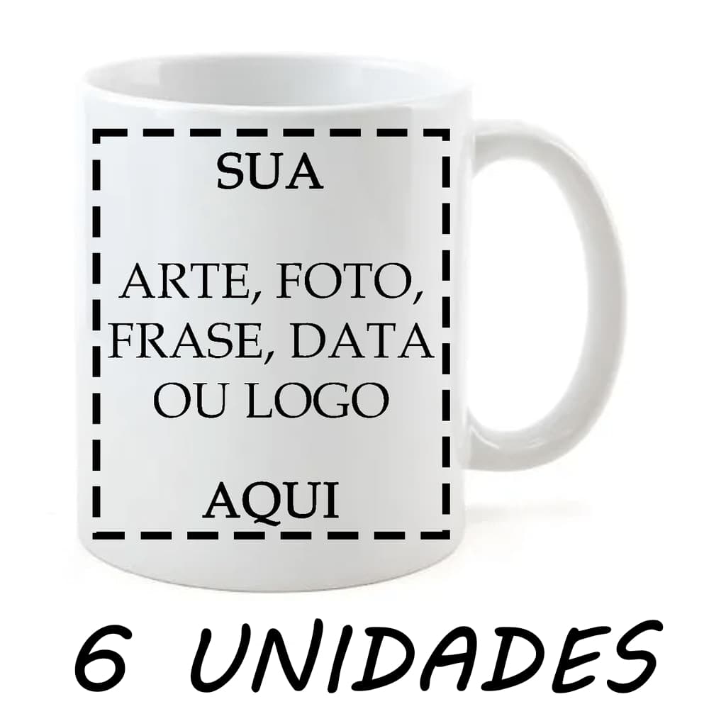 6 Canecas Personalizadas Branca 325 ML