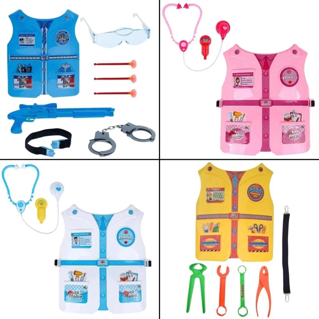 Kit Médica Médico Construtor Policial diversão com as profissões presente criança