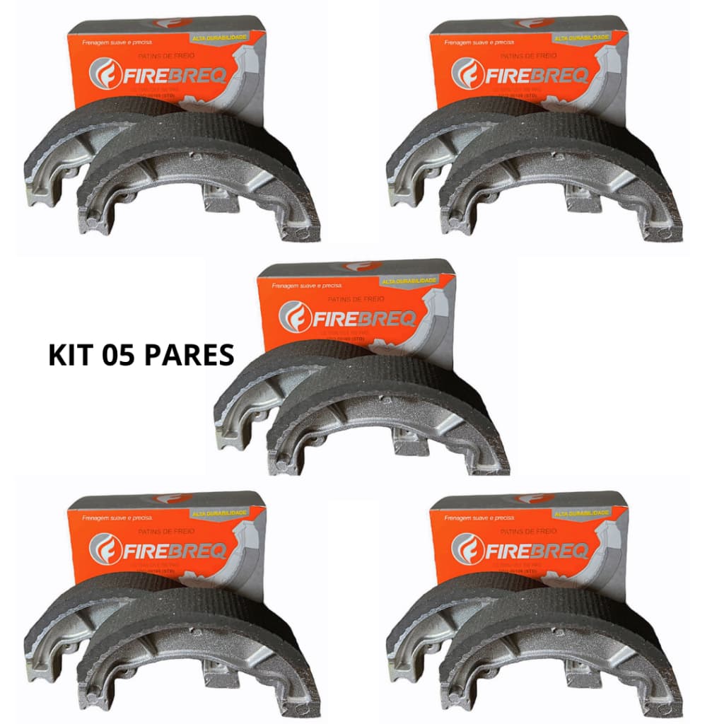 Kit 05 Pares *0,50* Patim Lona De Freio Honda Biz 125 Bros 125 150 Pop 100 + Molinhas Tras Firebreq
