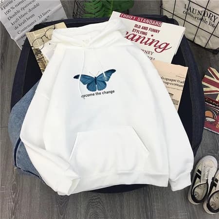 Moletom Feminino Become The Change Blusa De Frio Borboleta Azul Moleton Flanelado