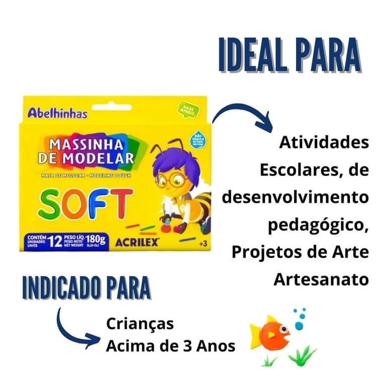Massa de Modelar 180 gramas 12 Cores Soft cada cx - Acrilex | Massinha
