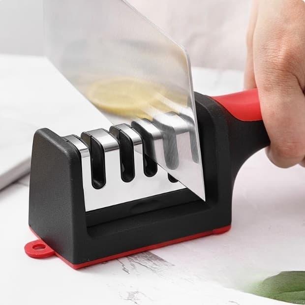 Afiador de facas de cozinha de aço inoxidável com 3 afiadores, ferramenta de afiação rápida de facas