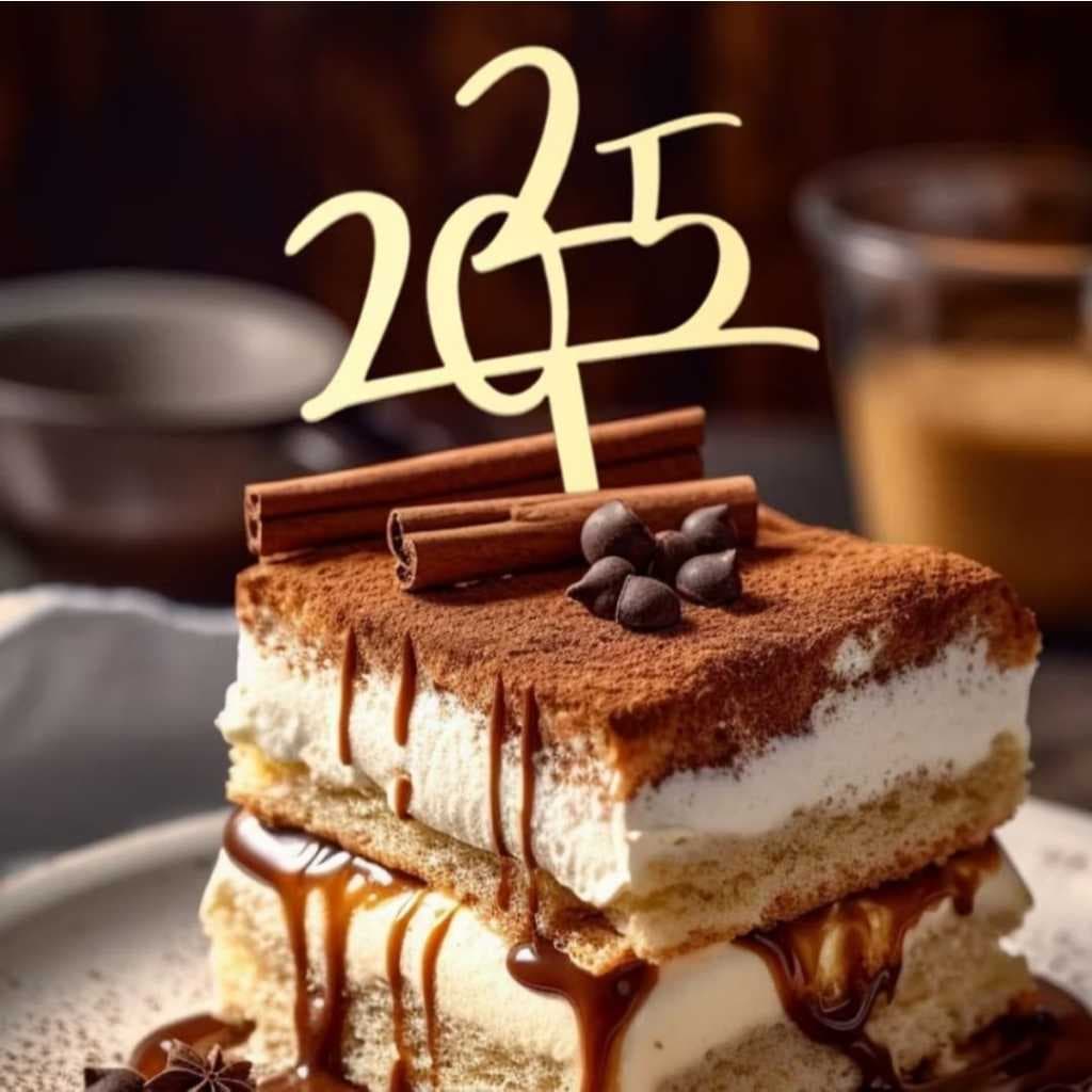 Topo Bolo Cupcake 2025 Decoração Ano Novo Acrílico Espelhado Dourado/Prata