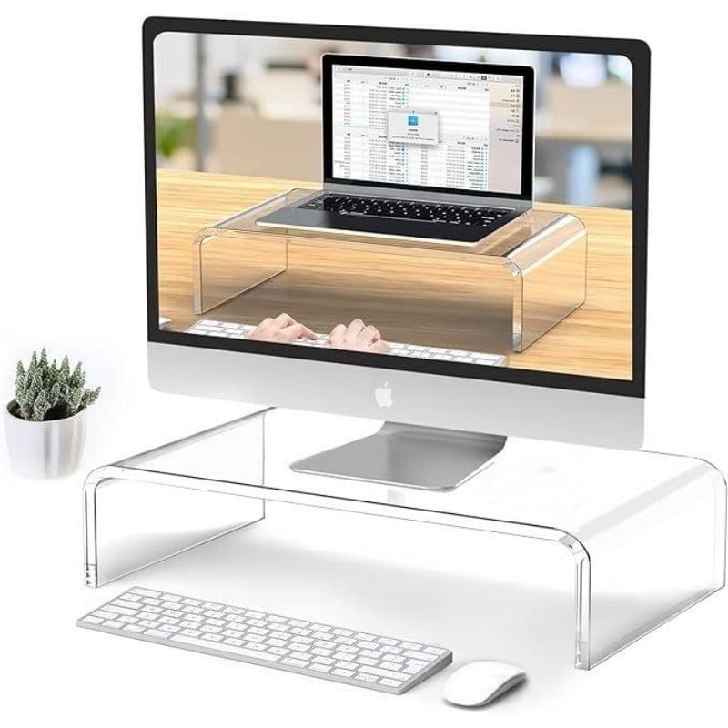 Suporte base monitor acrílico mesa setup home office Pc game