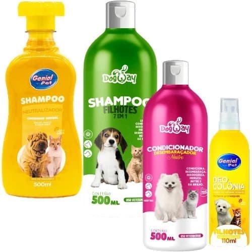 Kit Shampoo Neutralizador de Odores + Shampoo Filhotes + Condicionador + Colônia Cães Gatos Genial Pet Banho e Tosa