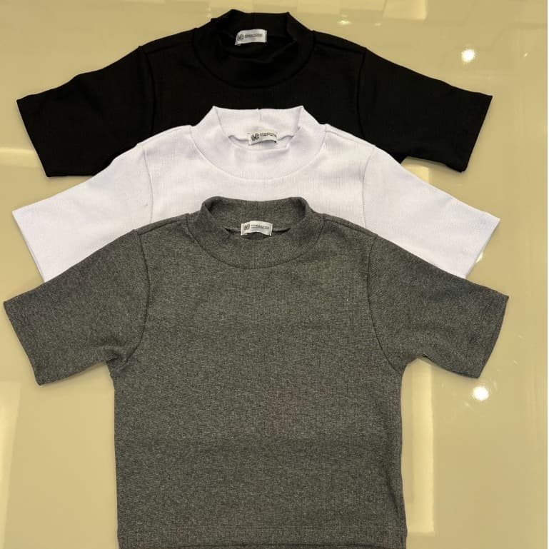 Kit 3 Blusas Feminina Com Manga Malha Canelada Cores Sortidas