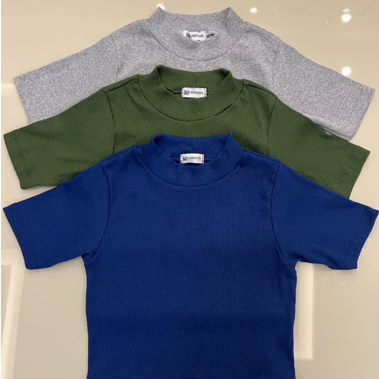 Kit 3 Blusas Feminina Malha Canelada Gola Alta Cores Sortidas Blogueira