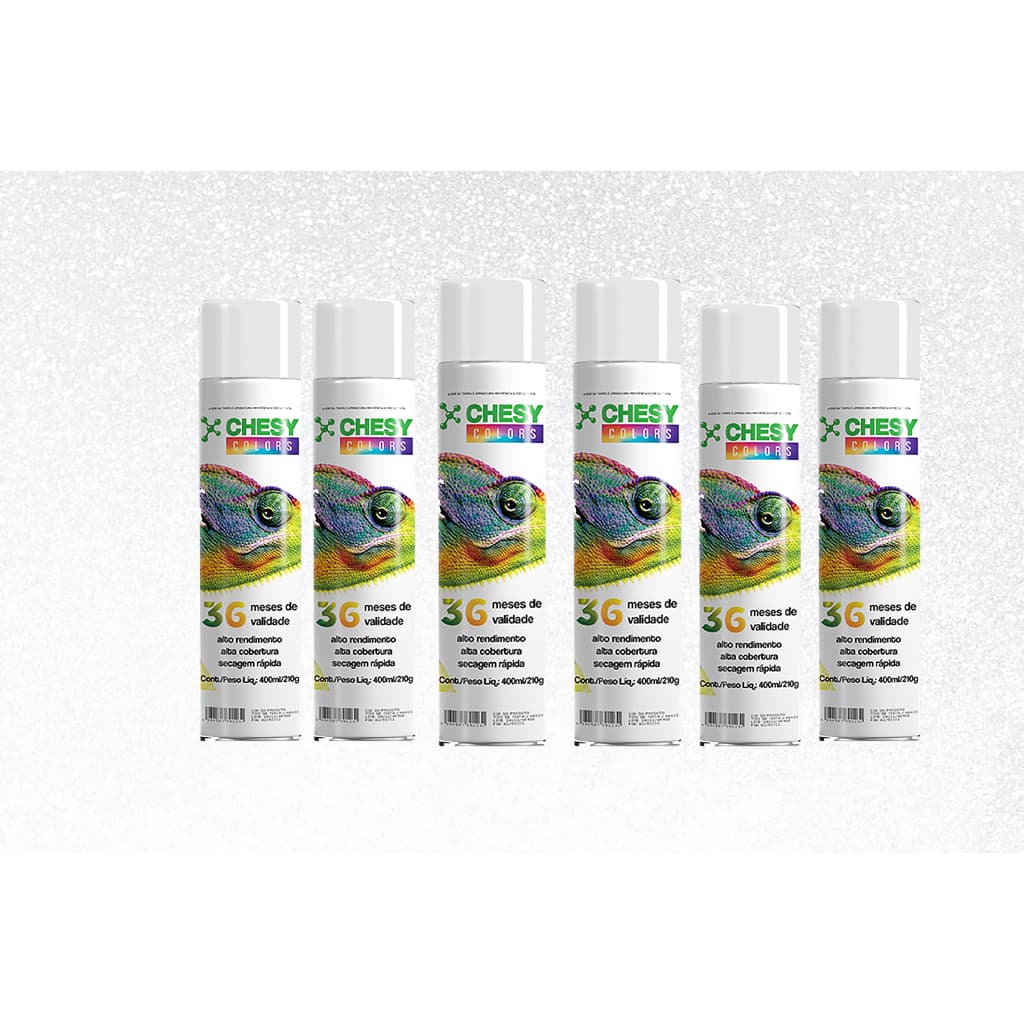 Kit 6 tintas Spray Metalico Branco Brilhante Lata 400ml Chesy