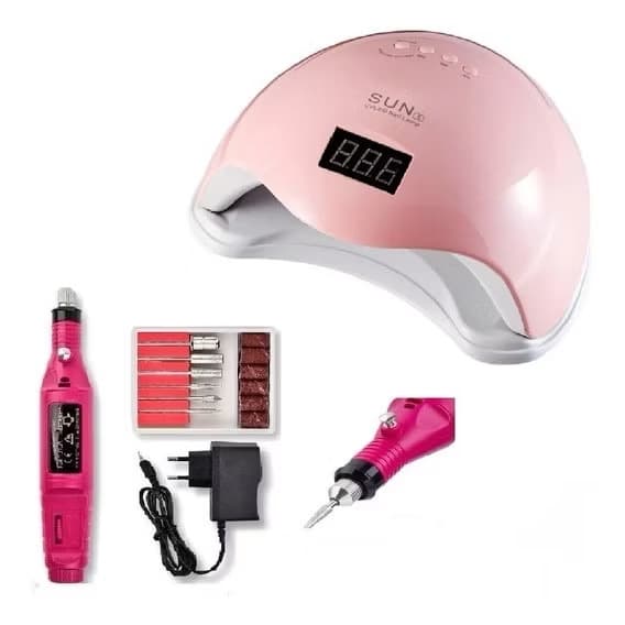 Kit Cabine Sun 5 LED UV 48w Motor Lixadeira Elétrica Caneta Unhas Gel  Porcelana Unha Pedicure