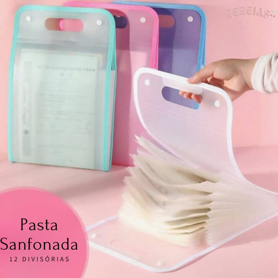 Pasta Organizadora Sanfonada Escolar Trabalho 12 Dívisórias Com Etiqueta de Identificação