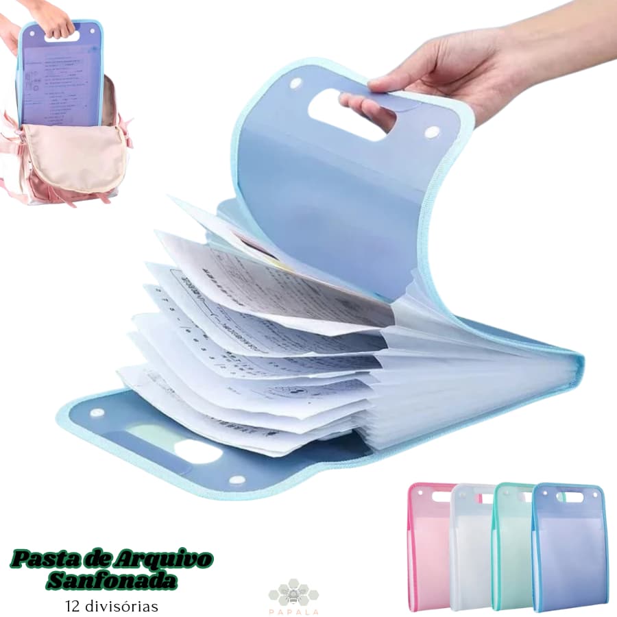 Pasta de Arquivos Sanfonada 12 Divisórias Para Organização De Folhas A4 Fecho de Botão
