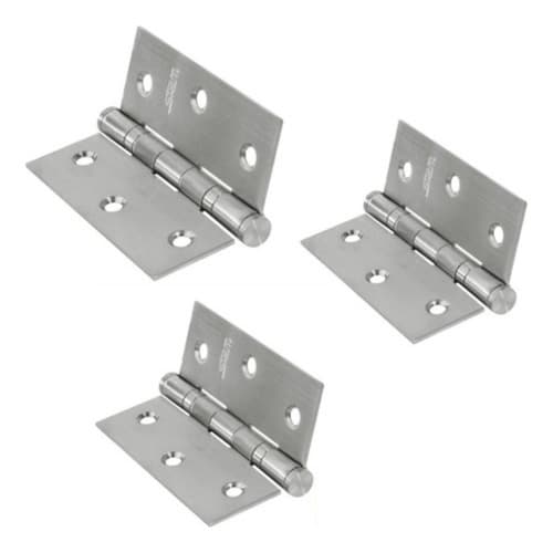 Kit com 3 Dobradiças Aço Inox 304 Polido 3,5x3 Polegadas com Rolamento