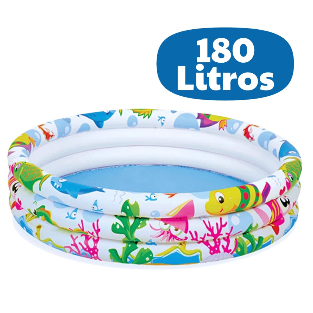 Piscina Infantil Inflável 180 Litros Colorida Peixes Praia Verão Fundo Do Mar