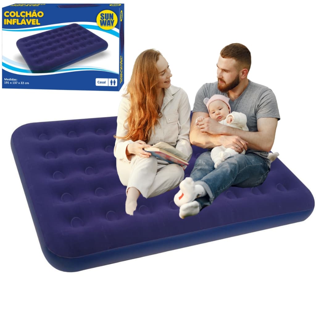 Colchão Casal Inflável Grande Resistente Confortável Prático Acampamento Viagem Multiuso