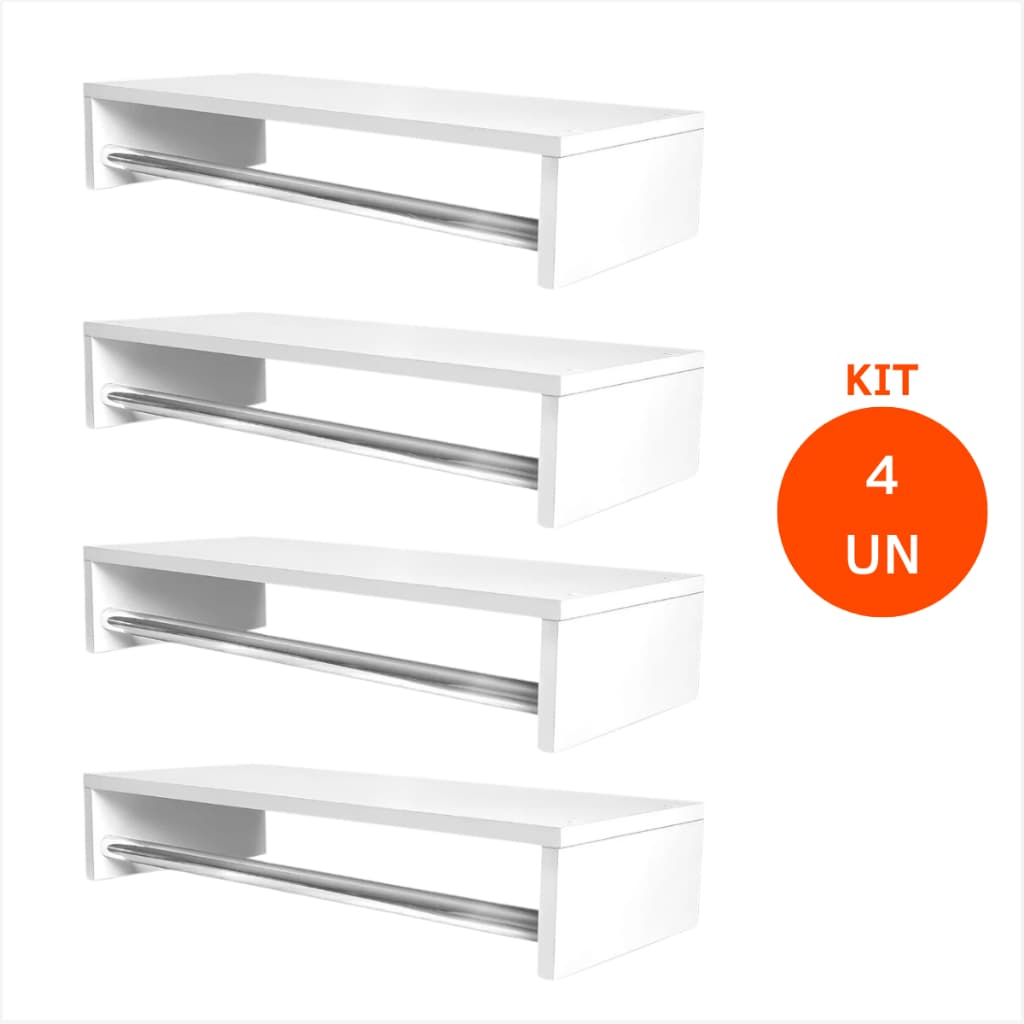 Kit 4 Cabideiros Parede Arara Suspensa Organizador Roupas 60 cm MDF Branco Closet Lavanderia Quarto