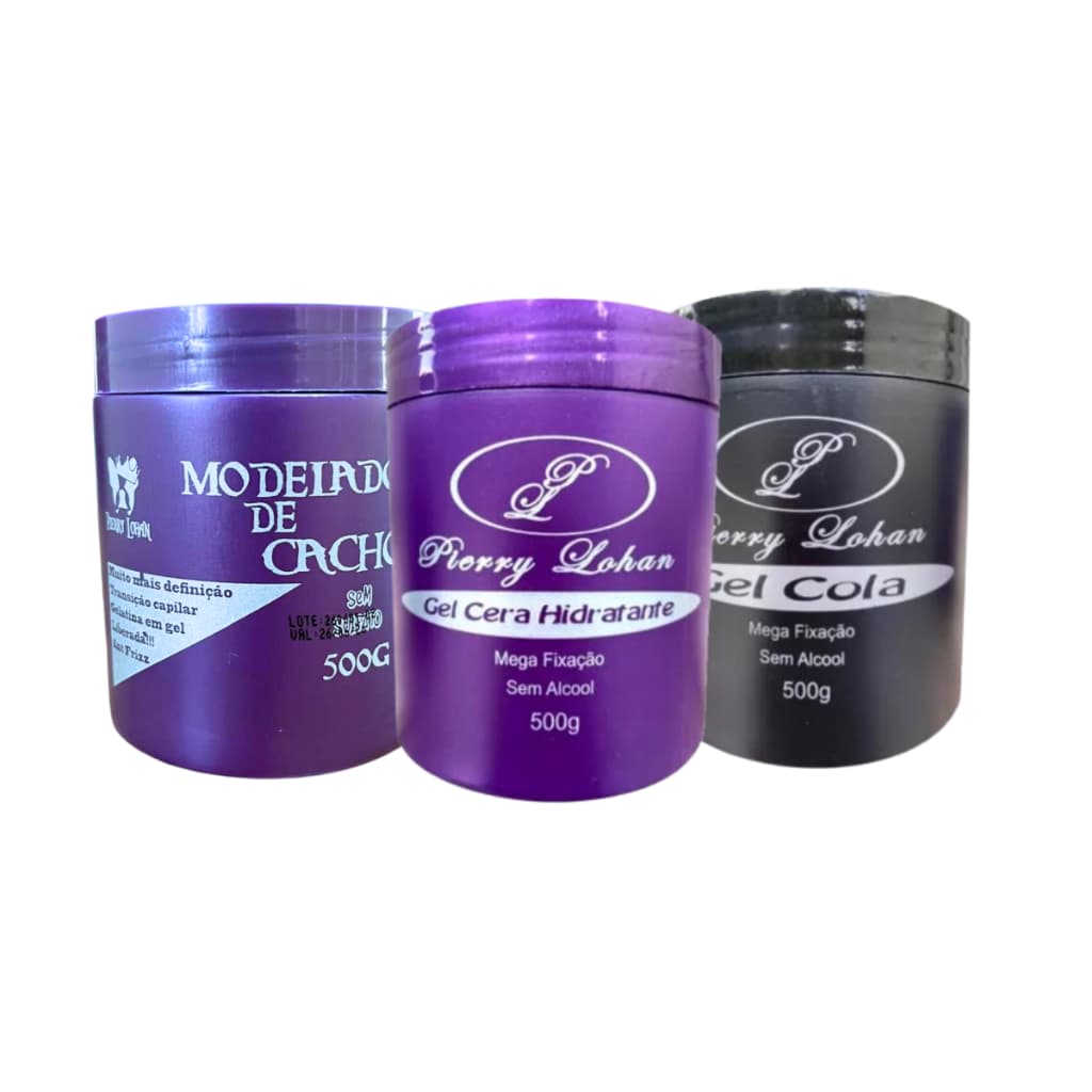 Kit Modelador pierry lohan (1 gel cera+1gel cola+1 modelador de cachos) 500g cada
