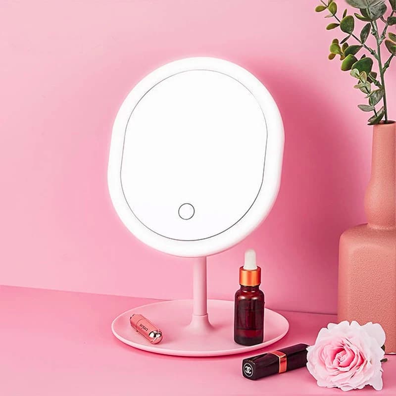 Espelho De Maquiagem Mesa Inteligente Com Luz LED USB Portátil Dobrável Ajustável Touch Oval