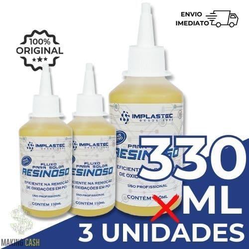 Kit 3 Fluxo de Solda Resinoso com Breu 110ML - Implastec