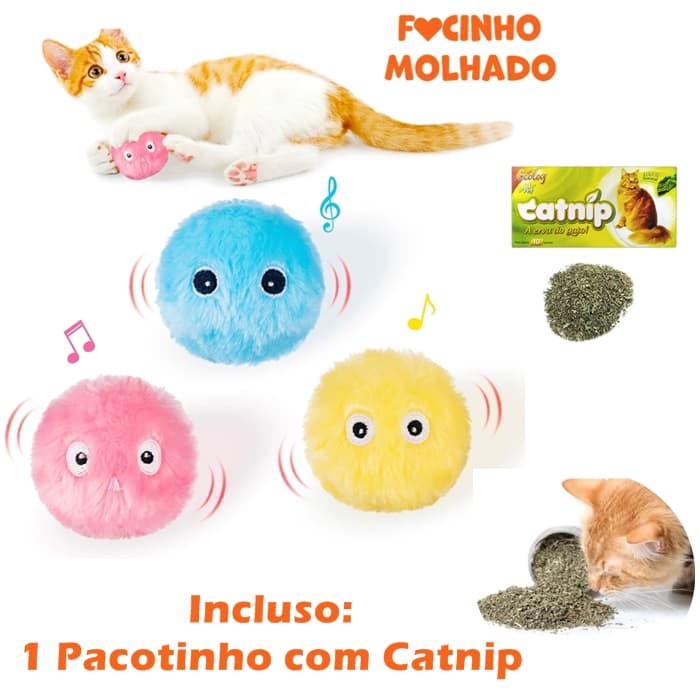 Brinquedo Bolinha de Pelúcia Interativa estimulante para Gatos Incluso Erva de Catnip 3 Cores Disponíveis