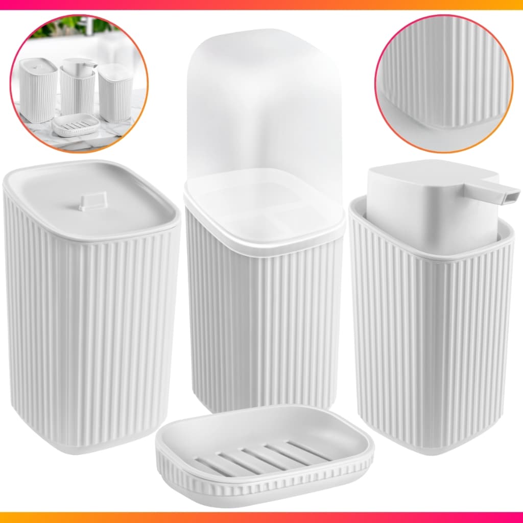 Kit 4 Acessórios Banheiro Porta Sabonete Líquido, Porta Algodão, Porta Escovas e Saboneteira - FULL