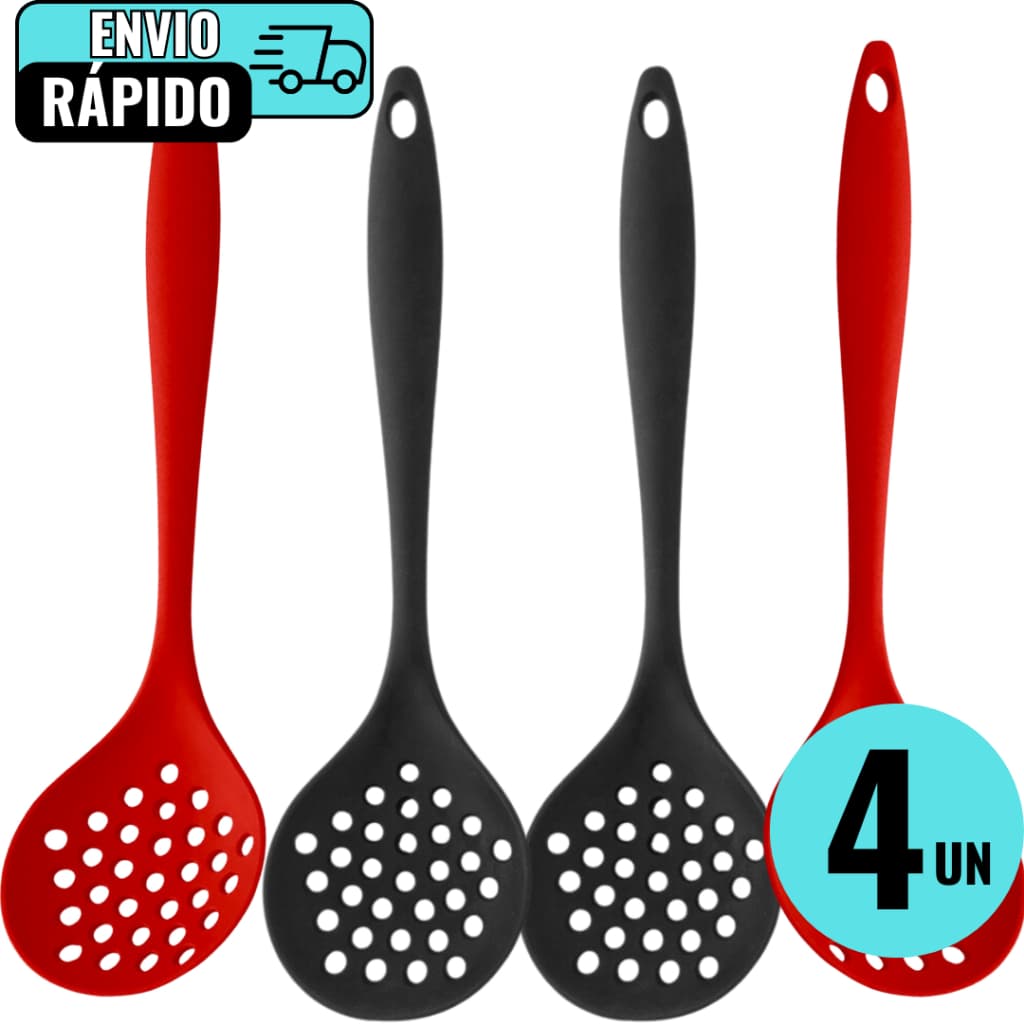 Kit 4 Escumadeiras Premium Em Silicone Para Refeições Restaurante Lanchonete Buffet Domicílio