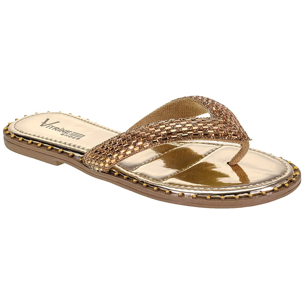 Sandália Feminina Rasteirinha Chinelo de Brilho Glamuor Strass