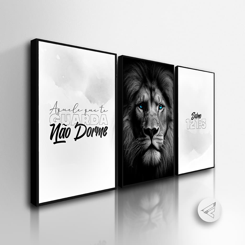 Kit 3 Quadros Decorativos Religioso Leão de Judá, Aquele que de guarda, não dorme Quarto, Sala All