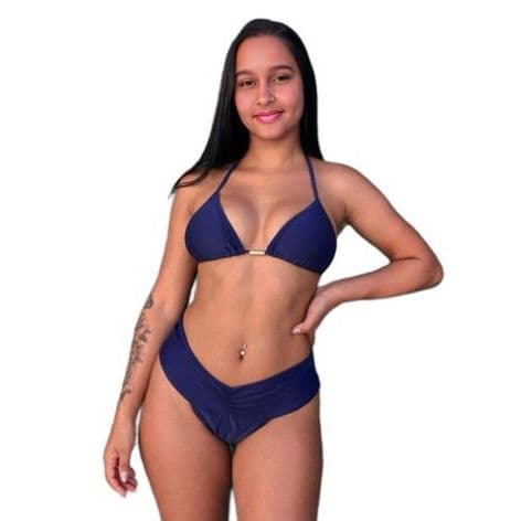 Biquíni Conjunto Cortininha Bojo Removível Calcinha Lipo Cós alto Fio dental Moda Praia Verão Tendencia