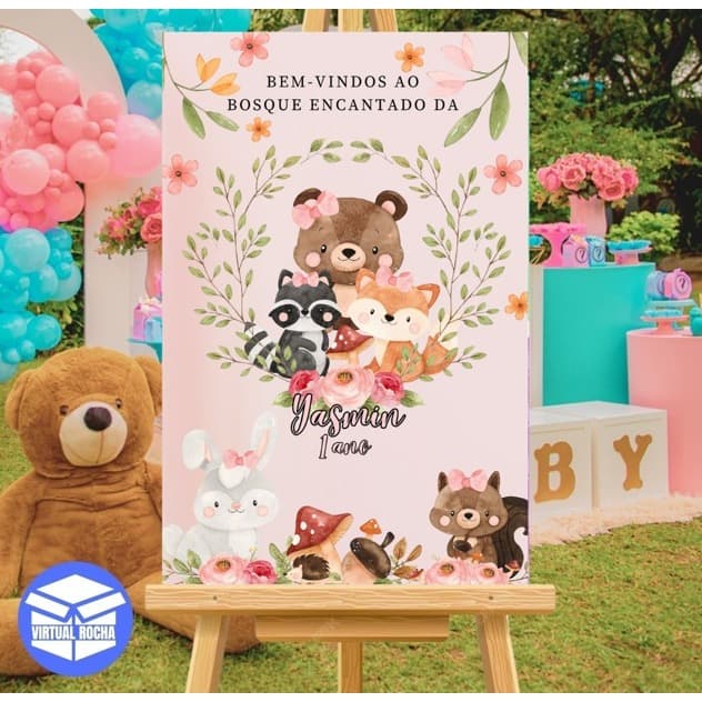 Quadro Decorativo Placa Decorativa Bosque Encantado Bichos Criança MDF