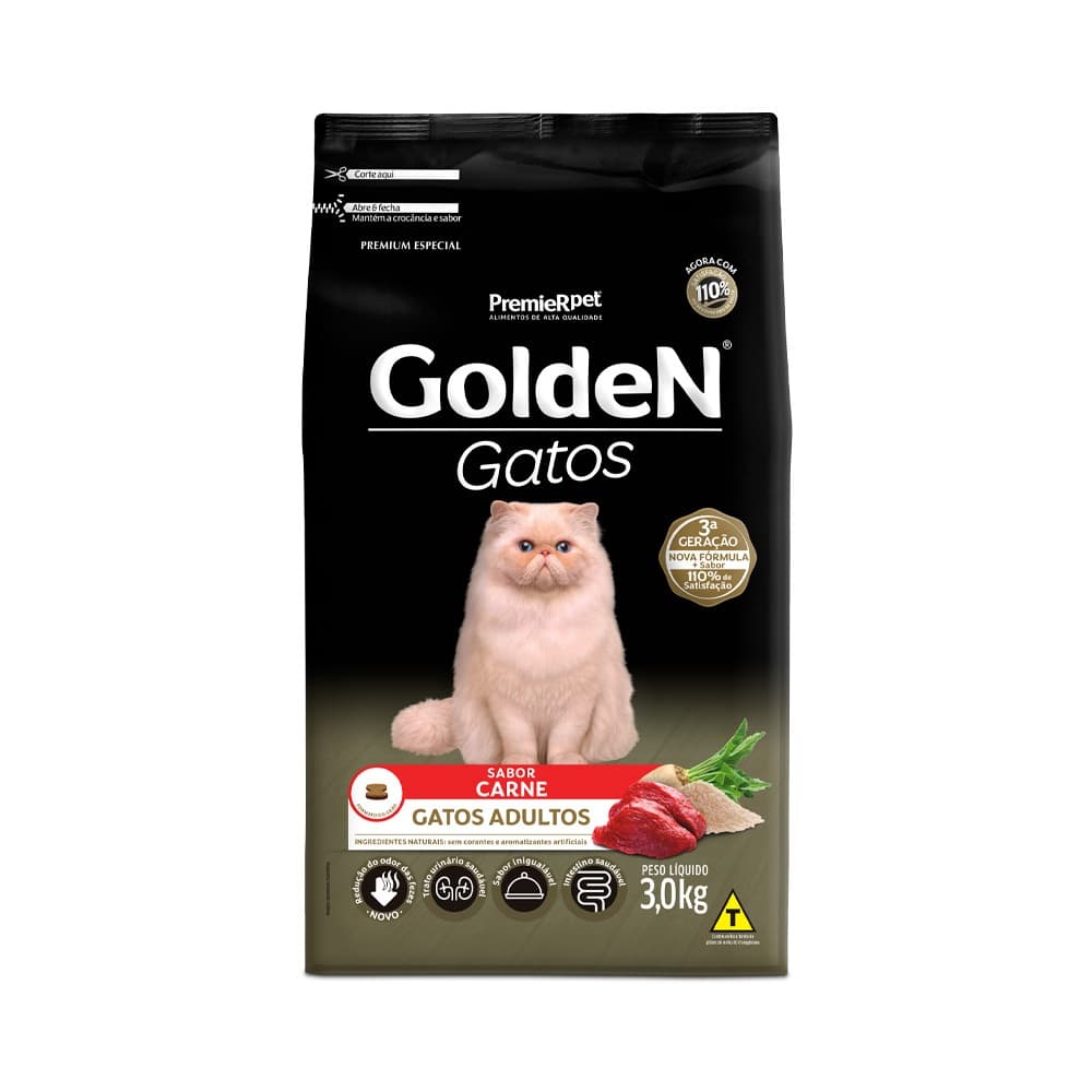 Ração Golden Para Gatos Adultos Sabor Carne - 3kg