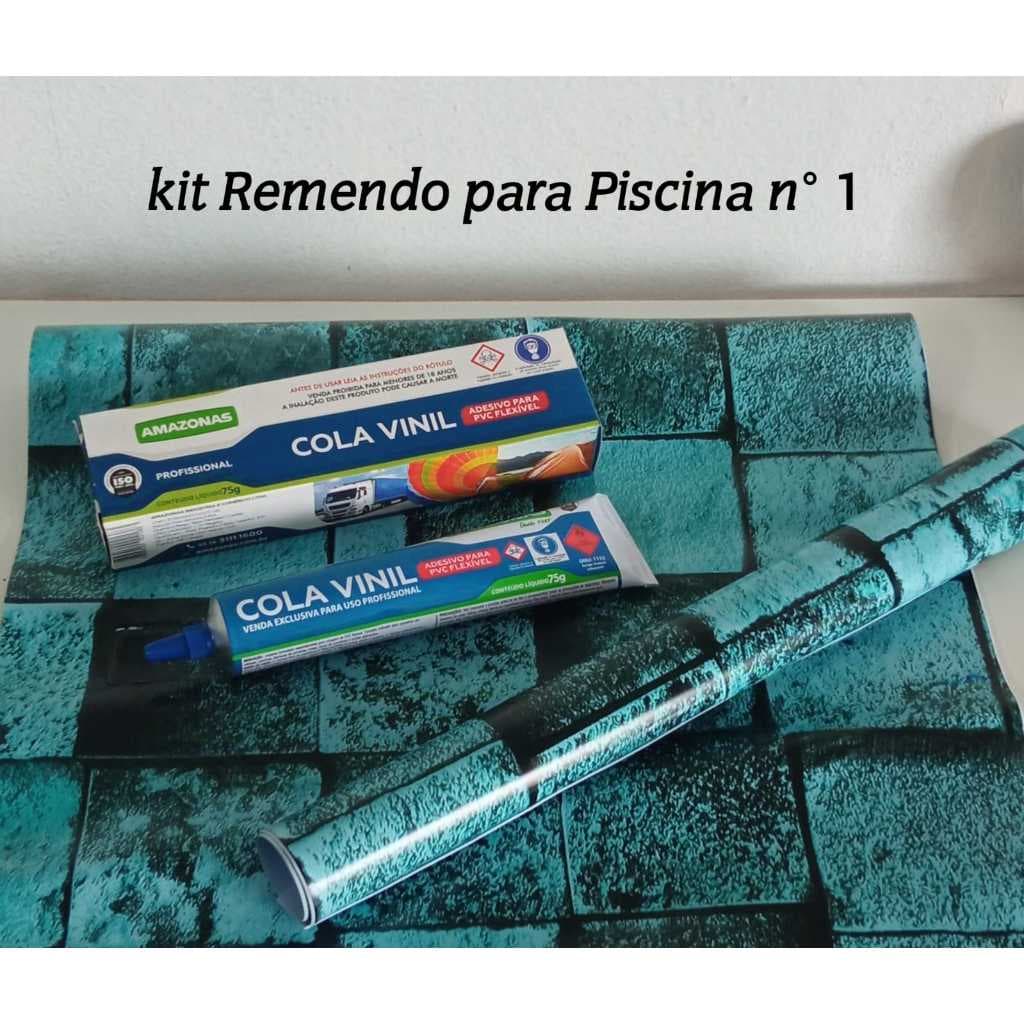 Kit Remendo Para Piscina de Vinil e Infláveis Faixa de Vinil 20cm x 20cm mais Tubo de Cola Vinil 75gr