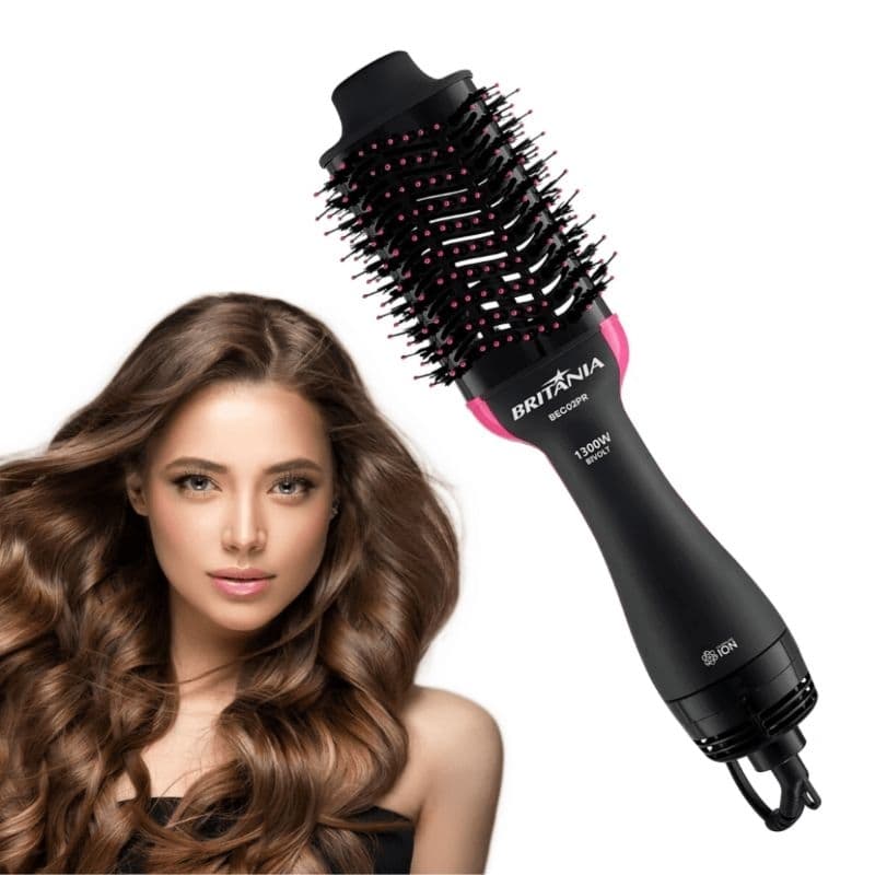 Escova Secadora Modeladora de Cabelo Britânia Preto/ Rosa BEC02PR 110/220 Bivolt 4 em 1 1300W