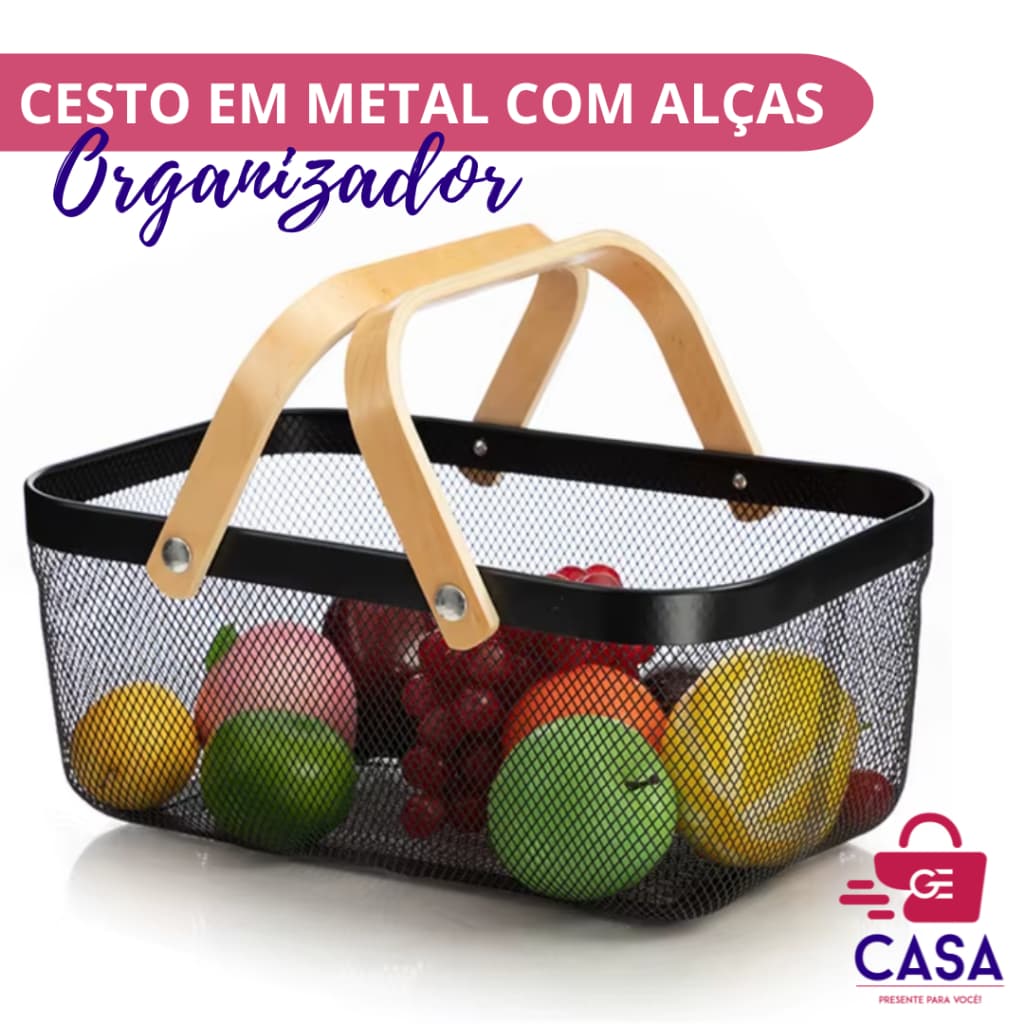 Cesto Organizador Metal com alças Caixa Mulifuncional