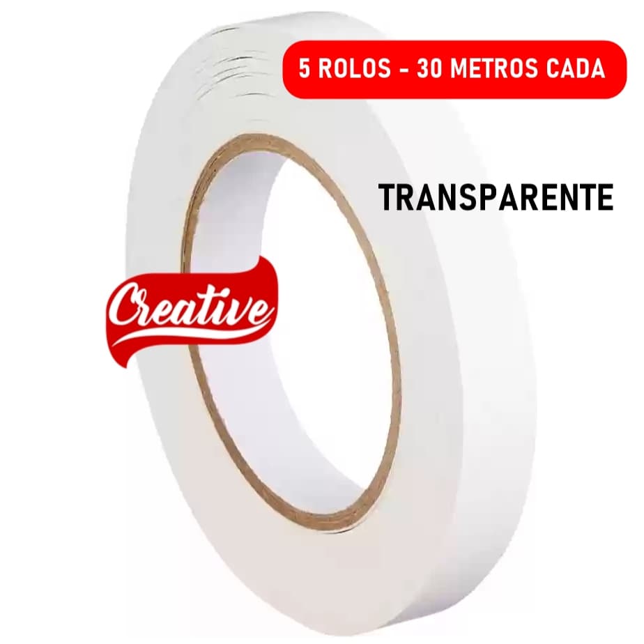 5 Rolo de Fita Adesiva Dupla Face 9mm - 150 Metros -  -Transparente - Creative Produtos