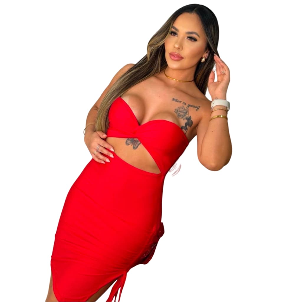 Vestido Tomara que Caia Decote Coração Vazado Regulagem Lateral Assimétrico Com Bojo