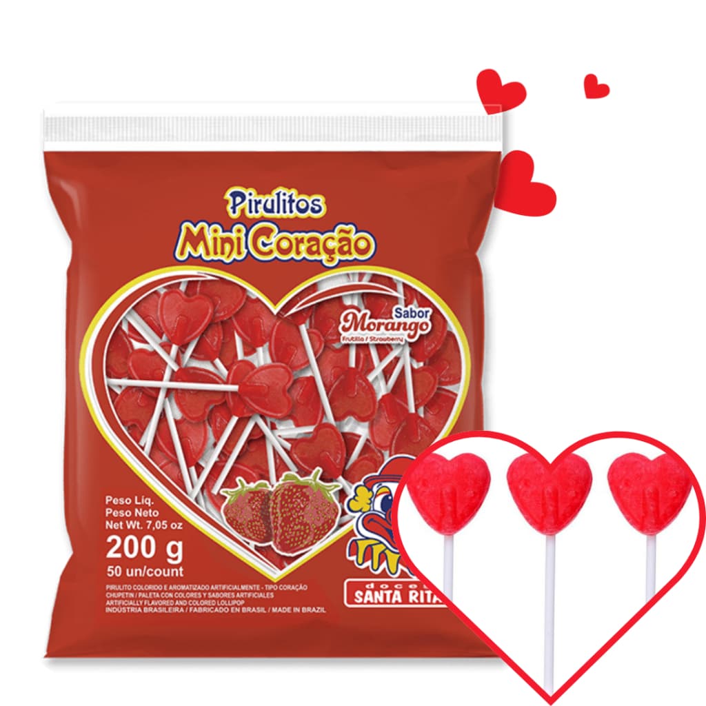 Pirulito Coração Santa Rita - 50un - Preferido Das Crianças Perfeito Para Festas e Lembrancinhas