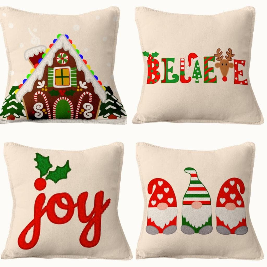 Capas Almofadas Linho Natal Estampas Moderna Para Decoração 4 Uni