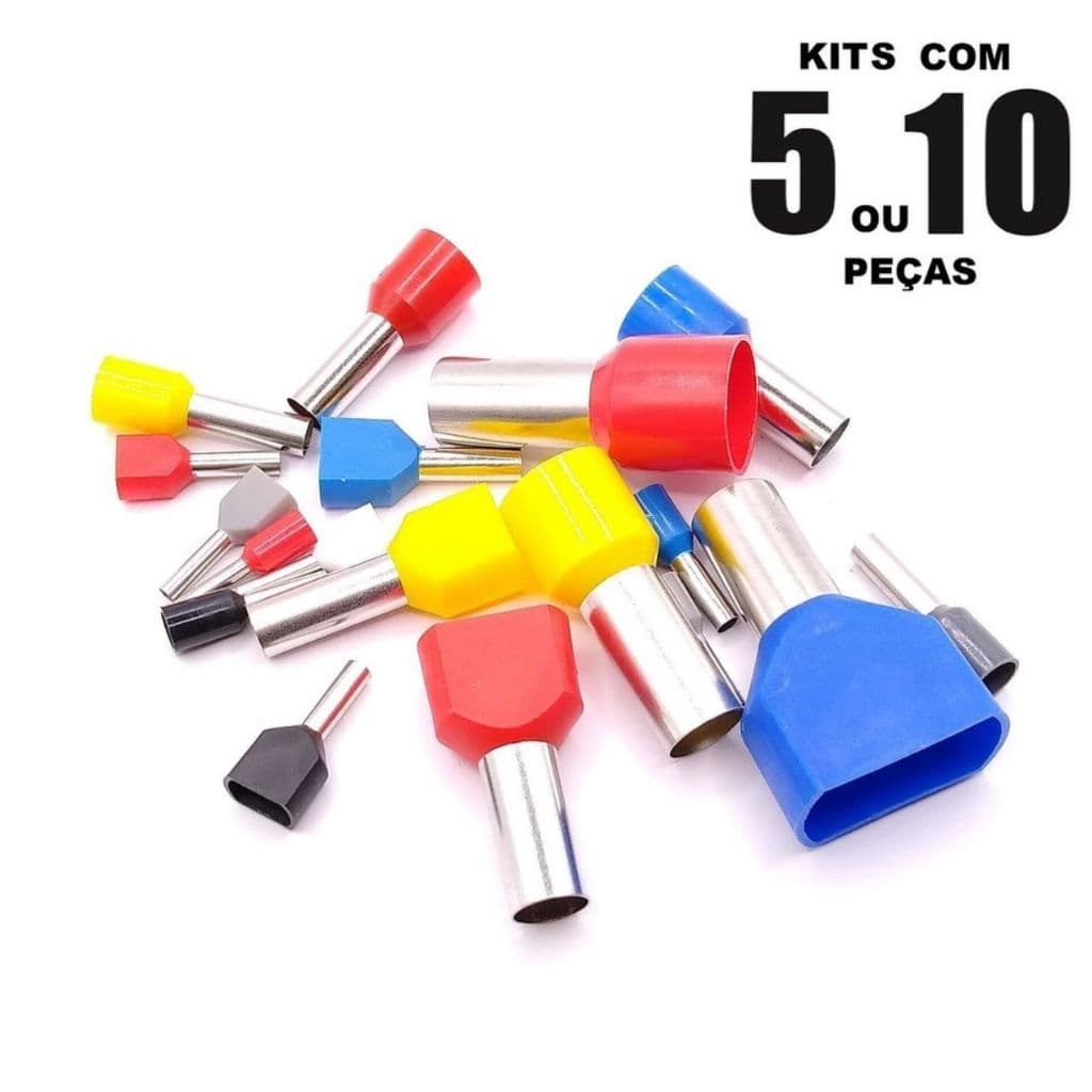 Terminal Tubular Ilhós Pré-isolado Simples e Duplo de 1,50mm² a 16mm² 5 ou 10 peças