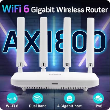 Roteador Fenvi Gigabit AX1800, WiFi 6, banda dupla, 2.4G, 5GHz, MU-MIMO, 4 antenas