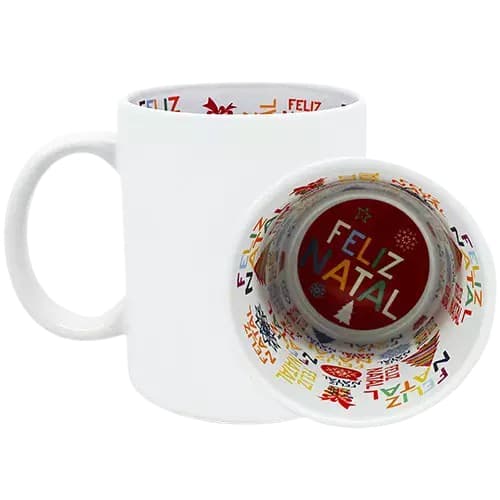 caneca branca com interior tema de natal feliz natal para personalização