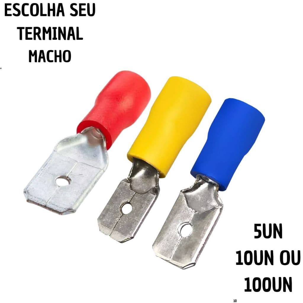 Kits Terminal Macho Pré-isolado de 0,50 Á 6MM - Amarelo Azul  e Vermelho 5un 10un 100un
