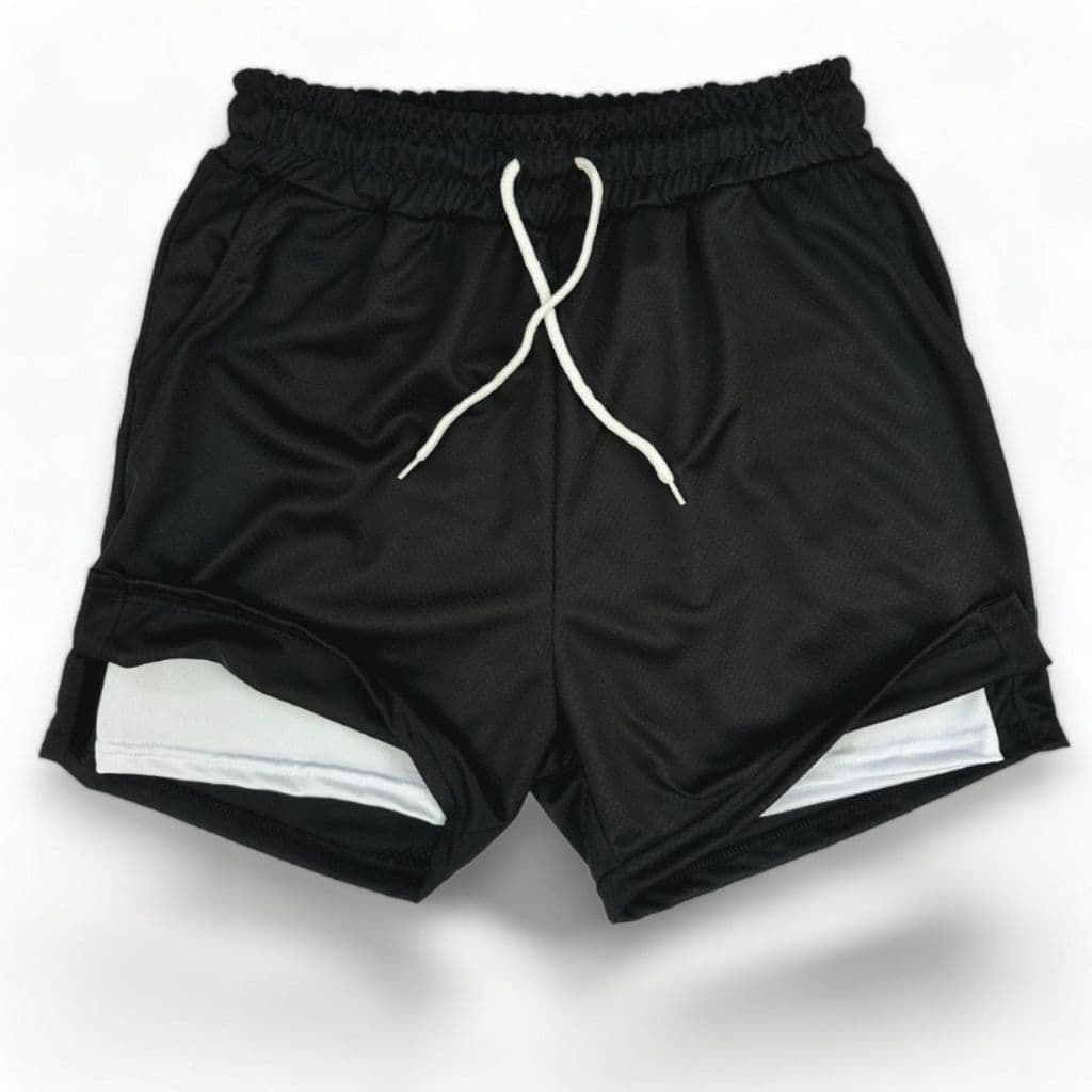 Bermuda 2 em 1 Térmica Masculina Forro de Compressão Crossfit Cor Preto com Forro Branco