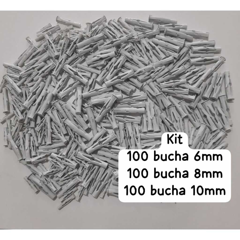 Bucha oca Tijolo furado Branca com 300 unidades ( 100 bucha 6mm, 100 bucha 8mm 100 bucha 10mm )