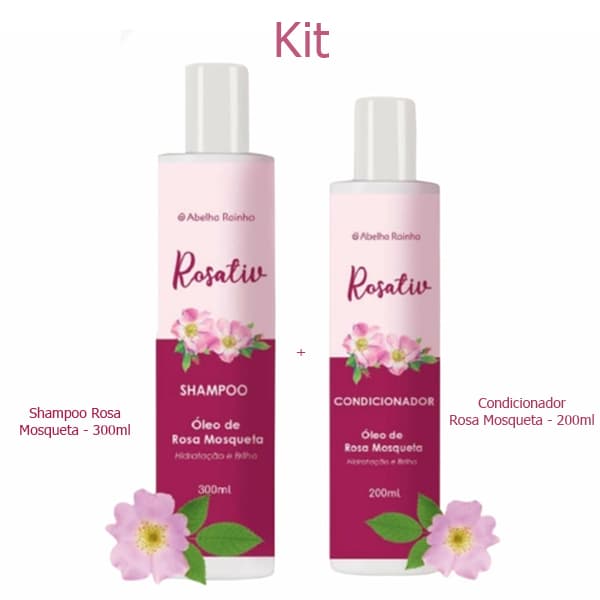 Kit Shampoo 300ml + Condicionador 200ml Rosa Mosqueta - Abelha Rainha