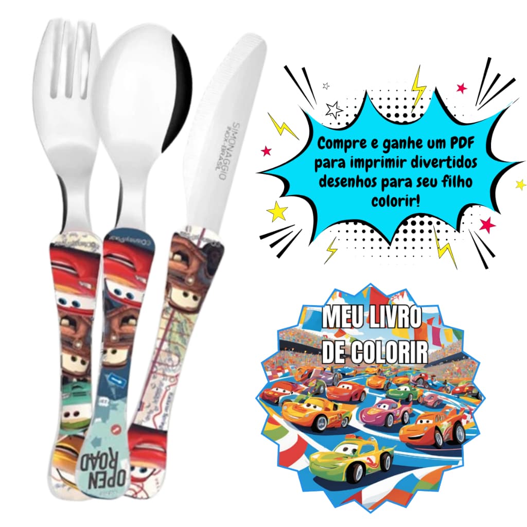 Conjunto Talheres Disney Infantil Garfo Faca Colher Inox Presente Natal