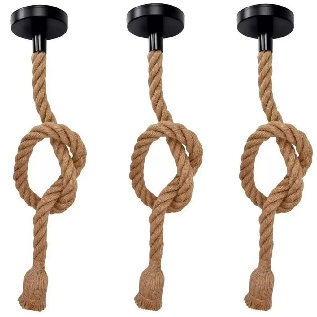 kit 3 Peças Pendente Corda Retro Vintage Rustico Decorativo E27