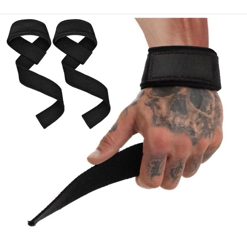 Strap Luva P/ Musculação Academia Punho Algodão Puxada Cross Cor Preto