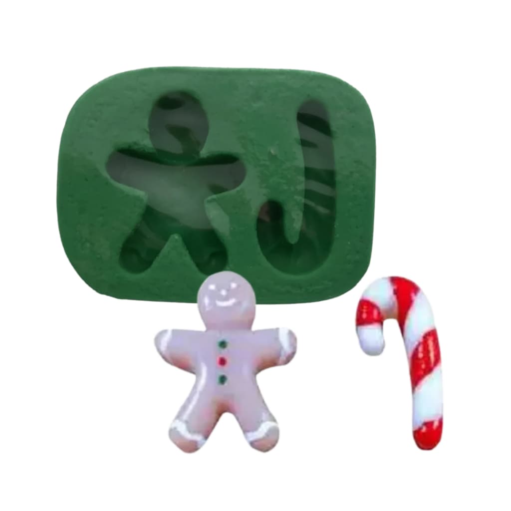 Forma Molde Silicone Sabonete Vela Biscuit Resina - Boneco Biscoito e Bengala Natal